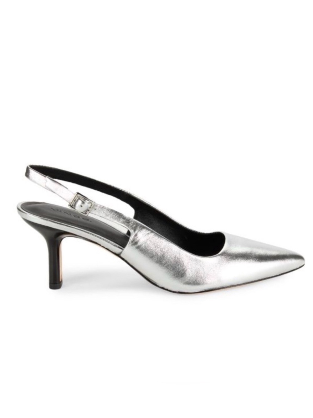 VINCE Metallic Silver Leather Pointed-Toe Slingback Heels